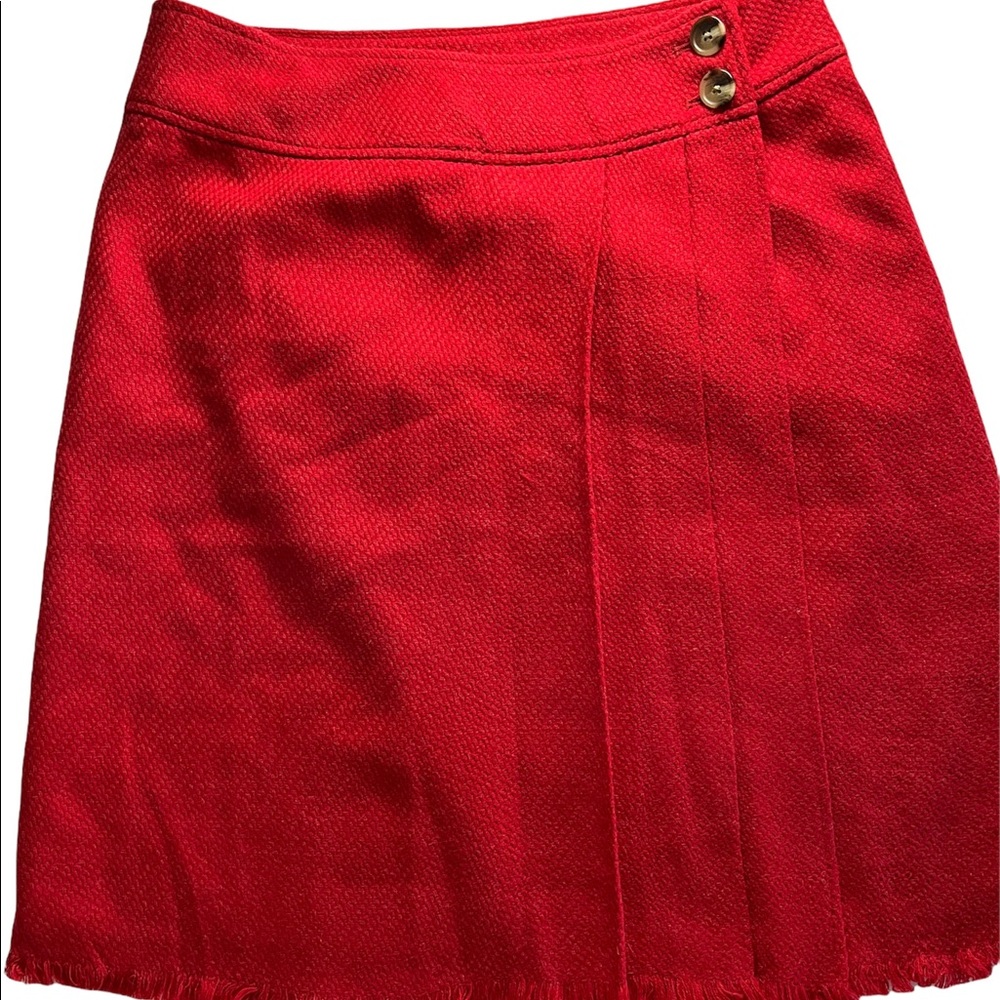 ISAAC MIZRAHI TARGET sz 14 Red Button Tweed Pleated Wool blend Wrap Skirt - Picture 1 of 11